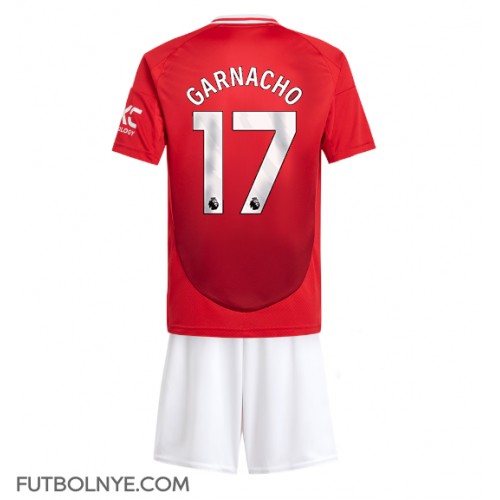 Camiseta Manchester United Alejandro Garnacho #17 Primera Equipación para niños 2024-25 manga corta (+ pantalones cortos)